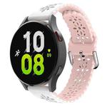 For Samsung Galaxy Watch 6 / 6 Classic Two Color Plum Blossom Hollowed Silicone Watch Band(White+Pink)