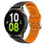 For Samsung Galaxy Watch 6 / 6 Classic Two Color Plum Blossom Hollowed Silicone Watch Band(Black+Orange)