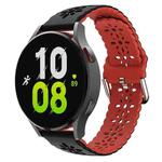 For Samsung Galaxy Watch 6 / 6 Classic Two Color Plum Blossom Hollowed Silicone Watch Band(Black+Red)