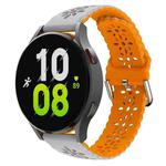 For Samsung Galaxy Watch 6 / 6 Classic Two Color Plum Blossom Hollowed Silicone Watch Band(Light Grey+Orange)