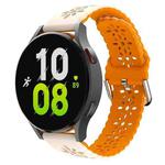 For Samsung Galaxy Watch 6 / 6 Classic Two Color Plum Blossom Hollowed Silicone Watch Band(Starlight+Orange)
