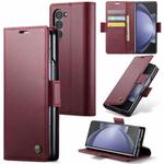 For Samsung Galaxy Z Fold5 CaseMe 023 Butterfly Buckle Litchi Texture RFID Anti-theft Leather Phone Case(Wine Red)