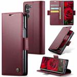 For Samsung Galaxy Z Fold6 5G CaseMe 023 Butterfly Buckle Litchi Texture RFID Anti-theft Leather Phone Case(Wine Red)