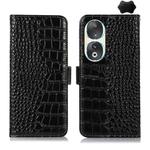 For Honor 90 Crocodile Top Layer Cowhide Leather Phone Case(Black)