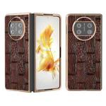 For Huawei Mate X3 Nano Plating Genuine Leather Mahjong Texture Phone Case(Brown)