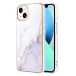 For iPhone 15 Electroplating Marble Pattern Dual-side IMD TPU Shockproof Phone Case (White 006)