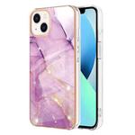 Electroplating Marble Pattern Dual-side IMD TPU Shockproof Phone Case For iPhone 15 Plus(Purple 001)