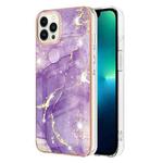 For iPhone 15 Pro Max Electroplating Marble Pattern Dual-side IMD TPU Shockproof Phone Case(Purple 002)