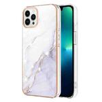 For iPhone 16 Pro Max Electroplating Marble Pattern Dual-side IMD TPU Shockproof Phone Case (White 006)