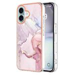 For iPhone 16 Plus Electroplating Marble Pattern Dual-side IMD TPU Shockproof Phone Case (Rose Gold 005)