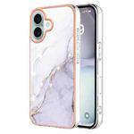 For iPhone 16 Plus Electroplating Marble Pattern Dual-side IMD TPU Shockproof Phone Case (White 006)