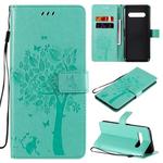 For LG V60 ThinQ 5G Tree & Cat Embossed Pattern Horizontal Flip Leather Case with Holder & Card Slots & Wallet & Lanyard(Green)