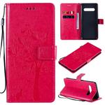 For LG V60 ThinQ 5G Tree & Cat Embossed Pattern Horizontal Flip Leather Case with Holder & Card Slots & Wallet & Lanyard(Rose Red)
