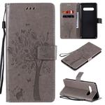 For LG V60 ThinQ 5G Tree & Cat Embossed Pattern Horizontal Flip Leather Case with Holder & Card Slots & Wallet & Lanyard(Grey)