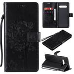 For LG V60 ThinQ 5G Tree & Cat Embossed Pattern Horizontal Flip Leather Case with Holder & Card Slots & Wallet & Lanyard(Black)