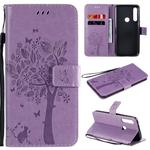 For Motorola Moto G Power Tree & Cat Embossed Pattern Horizontal Flip Leather Case with Holder & Card Slots & Wallet & Lanyard(Light Purple)