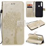 For Motorola Moto G Power Tree & Cat Embossed Pattern Horizontal Flip Leather Case with Holder & Card Slots & Wallet & Lanyard(Gold)