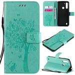 For Motorola Moto G8 Power Lite Tree & Cat Embossed Pattern Horizontal Flip Leather Case with Holder & Card Slots & Wallet & Lanyard(Green)