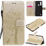 For Motorola Moto G8 Power Lite Tree & Cat Embossed Pattern Horizontal Flip Leather Case with Holder & Card Slots & Wallet & Lanyard(Gold)