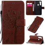 For Motorola Moto G8 Power Tree & Cat Embossed Pattern Horizontal Flip Leather Case with Holder & Card Slots & Wallet & Lanyard(Coffee)