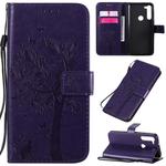 For Motorola Moto G8 Power Tree & Cat Embossed Pattern Horizontal Flip Leather Case with Holder & Card Slots & Wallet & Lanyard(Purple)