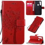 For Motorola Moto G8 Power Tree & Cat Embossed Pattern Horizontal Flip Leather Case with Holder & Card Slots & Wallet & Lanyard(Red)