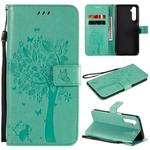 For OPPO Realme 6 Tree & Cat Embossed Pattern Horizontal Flip Leather Case with Holder & Card Slots & Wallet & Lanyard(Green)