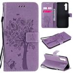 For OPPO Realme 6 Tree & Cat Embossed Pattern Horizontal Flip Leather Case with Holder & Card Slots & Wallet & Lanyard(Light Purple)