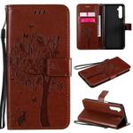 For OPPO Realme 6 Tree & Cat Embossed Pattern Horizontal Flip Leather Case with Holder & Card Slots & Wallet & Lanyard(Coffee)