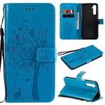 For OPPO Realme 6 Tree & Cat Embossed Pattern Horizontal Flip Leather Case with Holder & Card Slots & Wallet & Lanyard(Blue)