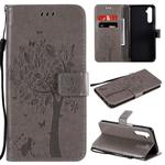 For OPPO Realme 6 Tree & Cat Embossed Pattern Horizontal Flip Leather Case with Holder & Card Slots & Wallet & Lanyard(Grey)
