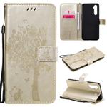 For OPPO Realme 6 Tree & Cat Embossed Pattern Horizontal Flip Leather Case with Holder & Card Slots & Wallet & Lanyard(Gold)