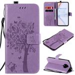 For Xiaomi Redmi K30 Pro Tree & Cat Embossed Pattern Horizontal Flip Leather Case with Holder & Card Slots & Wallet & Lanyard(Light Purple)