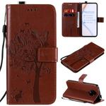For Xiaomi Redmi K30 Pro Tree & Cat Embossed Pattern Horizontal Flip Leather Case with Holder & Card Slots & Wallet & Lanyard(Coffee)