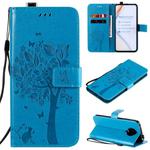 For Xiaomi Redmi K30 Pro Tree & Cat Embossed Pattern Horizontal Flip Leather Case with Holder & Card Slots & Wallet & Lanyard(Blue)