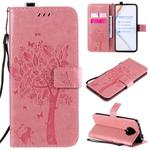 For Xiaomi Redmi K30 Pro Tree & Cat Embossed Pattern Horizontal Flip Leather Case with Holder & Card Slots & Wallet & Lanyard(Pink)