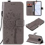 For Xiaomi Redmi K30 Pro Tree & Cat Embossed Pattern Horizontal Flip Leather Case with Holder & Card Slots & Wallet & Lanyard(Grey)