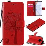 For Xiaomi Redmi K30 Pro Tree & Cat Embossed Pattern Horizontal Flip Leather Case with Holder & Card Slots & Wallet & Lanyard(Red)