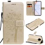 For Xiaomi Redmi K30 Pro Tree & Cat Embossed Pattern Horizontal Flip Leather Case with Holder & Card Slots & Wallet & Lanyard(Gold)