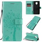For Xiaomi Redmi Note 9 Pro Tree & Cat Embossed Pattern Horizontal Flip Leather Case with Holder & Card Slots & Wallet & Lanyard(Green)