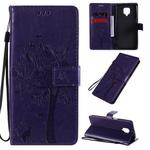 For Xiaomi Redmi Note 9 Pro Tree & Cat Embossed Pattern Horizontal Flip Leather Case with Holder & Card Slots & Wallet & Lanyard(Purple)