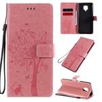 For Xiaomi Redmi Note 9 Pro Tree & Cat Embossed Pattern Horizontal Flip Leather Case with Holder & Card Slots & Wallet & Lanyard(Pink)