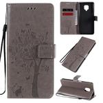 For Xiaomi Redmi Note 9 Pro Tree & Cat Embossed Pattern Horizontal Flip Leather Case with Holder & Card Slots & Wallet & Lanyard(Grey)