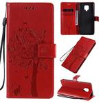 For Xiaomi Redmi Note 9 Pro Tree & Cat Embossed Pattern Horizontal Flip Leather Case with Holder & Card Slots & Wallet & Lanyard(Red)