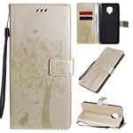 For Xiaomi Redmi Note 9 Pro Tree & Cat Embossed Pattern Horizontal Flip Leather Case with Holder & Card Slots & Wallet & Lanyard(Gold)