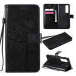 For Huawei Nova 7 Pro Tree & Cat Embossed Pattern Horizontal Flip Leather Case with Holder & Card Slots & Wallet & Lanyard(Black)