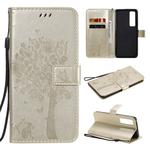 For Huawei Nova 7 Pro Tree & Cat Embossed Pattern Horizontal Flip Leather Case with Holder & Card Slots & Wallet & Lanyard(Gold)