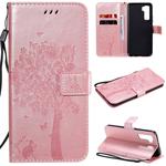 For Huawei Nova 7 SE Tree & Cat Embossed Pattern Horizontal Flip Leather Case with Holder & Card Slots & Wallet & Lanyard(Rose Gold)