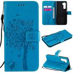 For Huawei Nova 7 SE Tree & Cat Embossed Pattern Horizontal Flip Leather Case with Holder & Card Slots & Wallet & Lanyard(Blue)