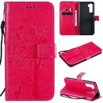 For Huawei Nova 7 SE Tree & Cat Embossed Pattern Horizontal Flip Leather Case with Holder & Card Slots & Wallet & Lanyard(Rose Red)